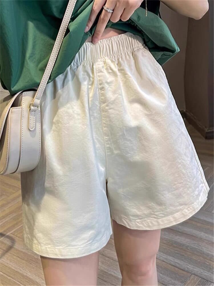 순면 화이트 넓은 다리가 짧다. 바지 여성 여름 얇은 스타일 지방 mm 외출용 하이웨이스트 루즈핏 다용도 캐주얼 바지 허리밴드 상세 이미지 1