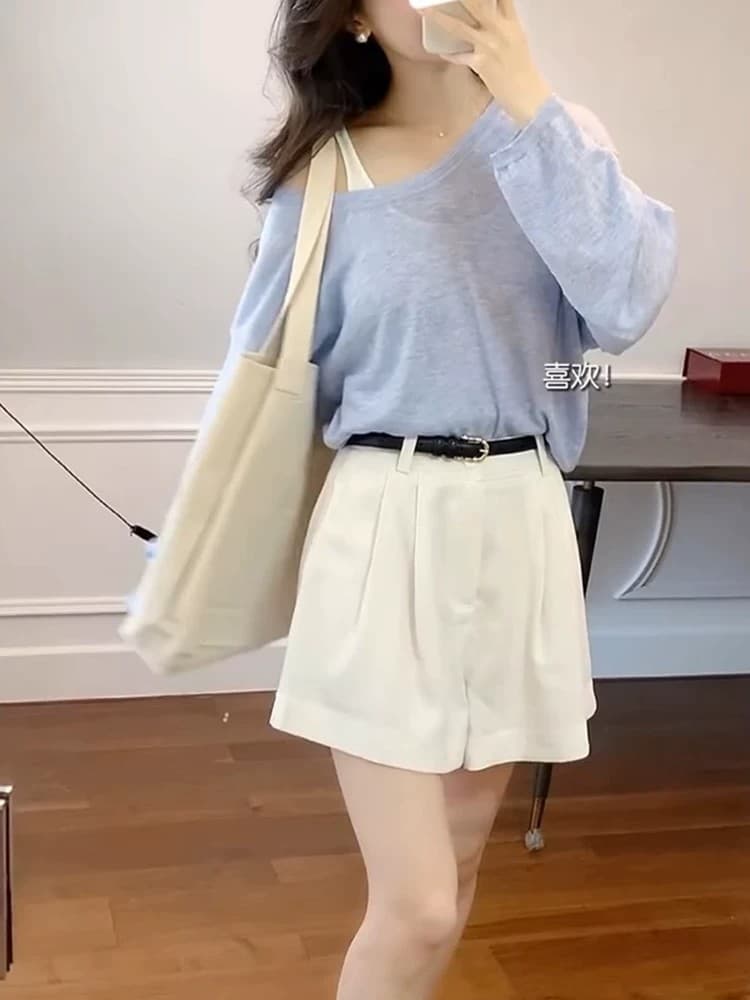 가을 의상 코디 전체 집합 소금 부서 착용 가져 가라. 고급 센스 한국 드라마 올해 인기 자외선 차단 블라우스 이미지 3