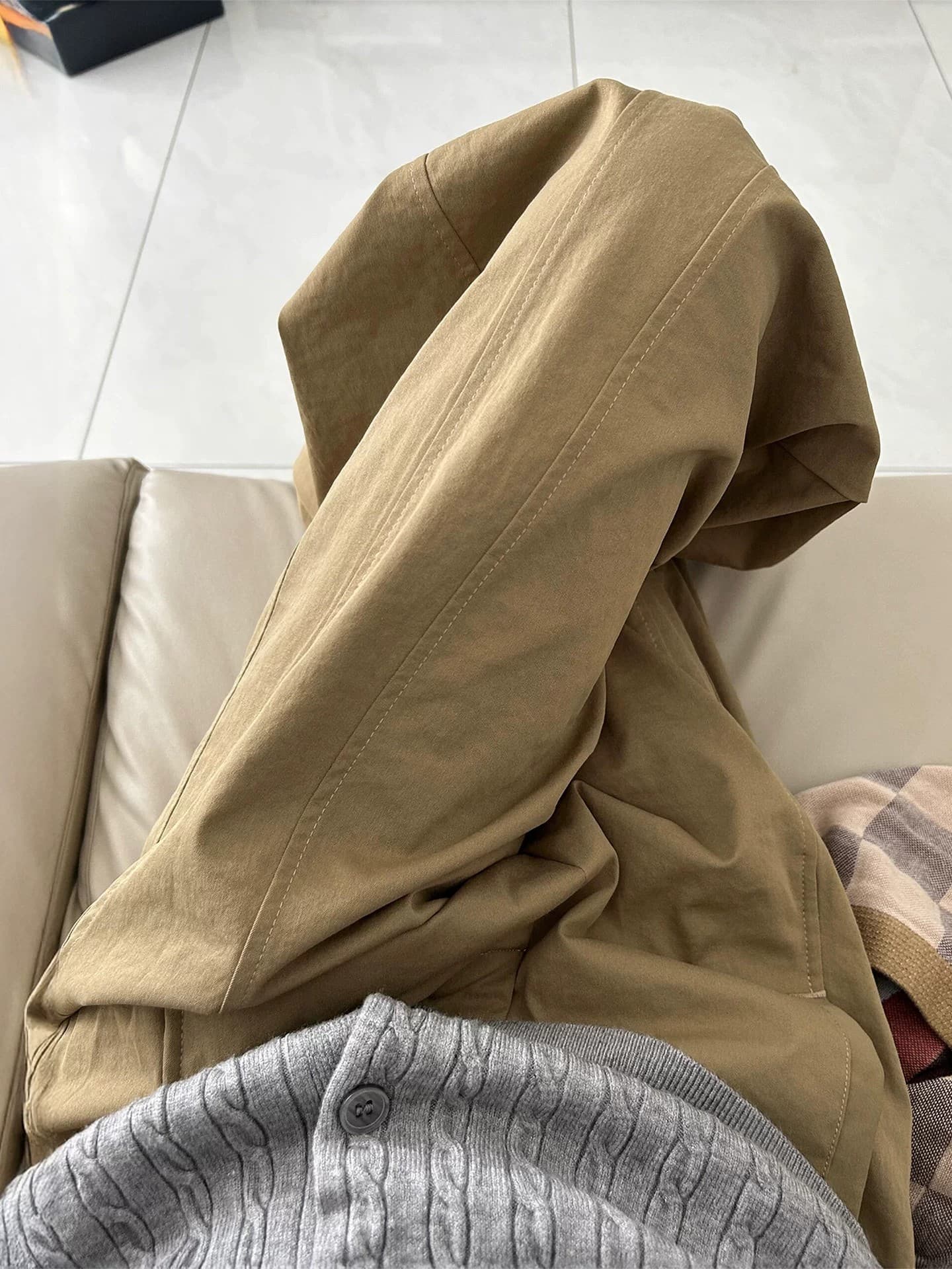 일본식 카키 색 넓은 다리 워크웨어 팬츠 여성 가을 새로운 통통한 여동생 mm 루즈핏 슬림해 보이는 느긋한 느슨함 센스 바지 상세 이미지 4