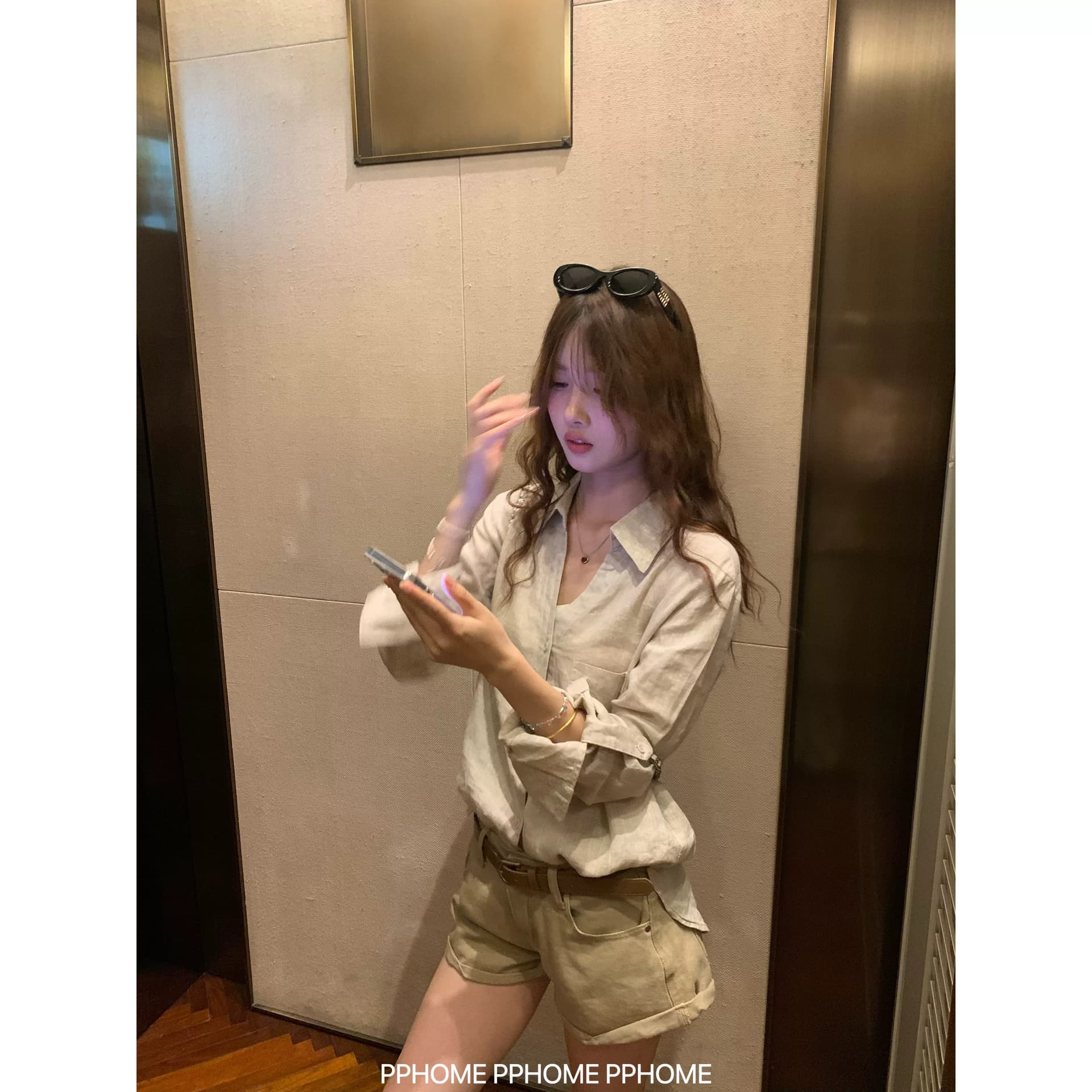 오래된 돈 V넥 느슨함 센스 넓은 에디션 아마 긴팔 셔츠 원본 마 자외선 차단 셔츠 이미지 3