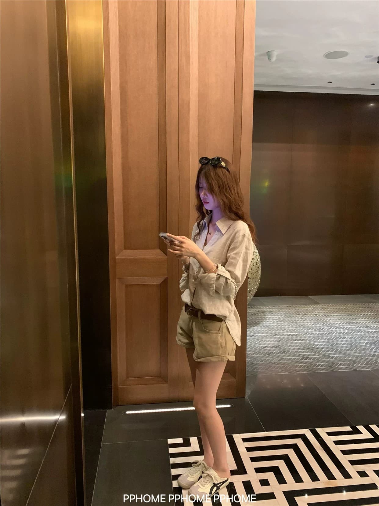 오래된 돈 V넥 느슨함 센스 넓은 에디션 아마 긴팔 셔츠 원본 마 자외선 차단 셔츠 상세 이미지 4