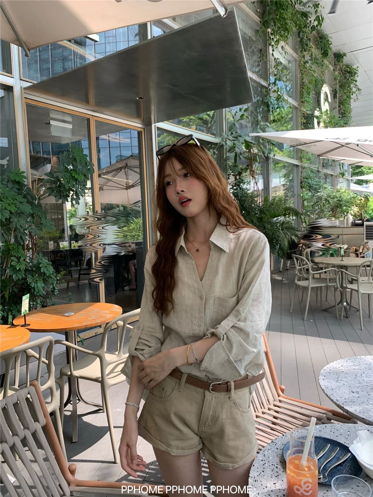 오래된 돈 V넥 느슨함 센스 넓은 에디션 아마 긴팔 셔츠 원본 마 자외선 차단 셔츠 상세 이미지 11