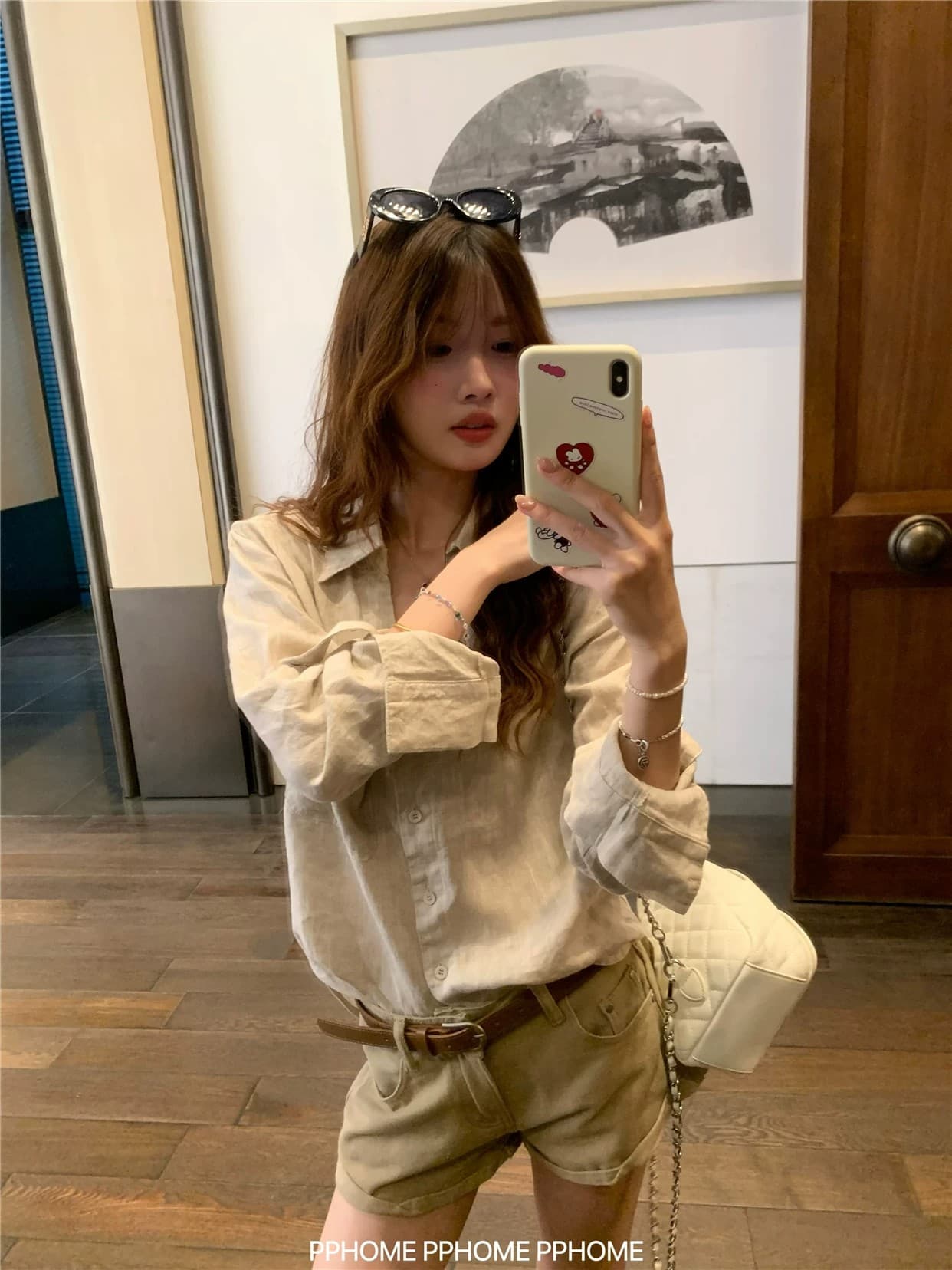 오래된 돈 V넥 느슨함 센스 넓은 에디션 아마 긴팔 셔츠 원본 마 자외선 차단 셔츠 상세 이미지 14