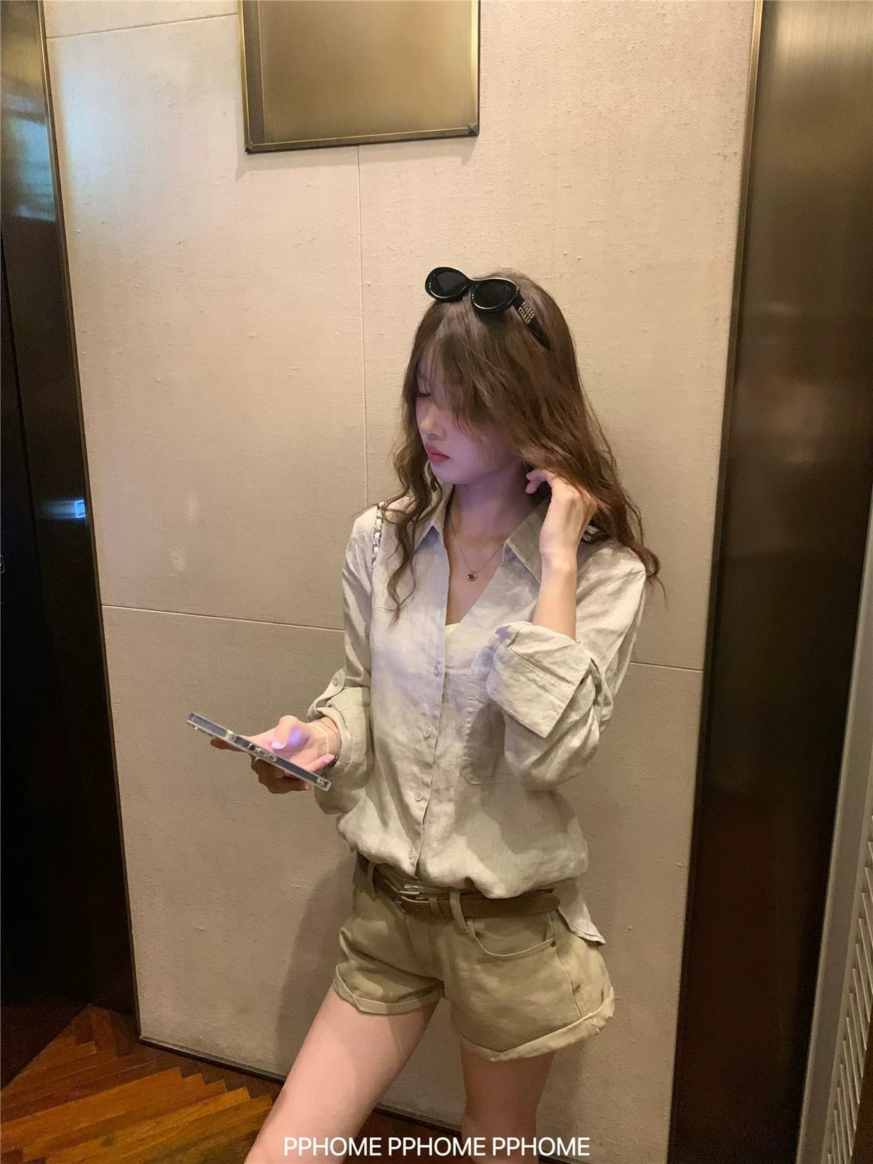 오래된 돈 V넥 느슨함 센스 넓은 에디션 아마 긴팔 셔츠 원본 마 자외선 차단 셔츠 상세 이미지 16