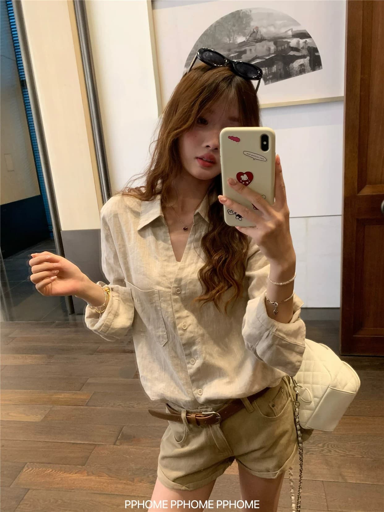오래된 돈 V넥 느슨함 센스 넓은 에디션 아마 긴팔 셔츠 원본 마 자외선 차단 셔츠 상세 이미지 17