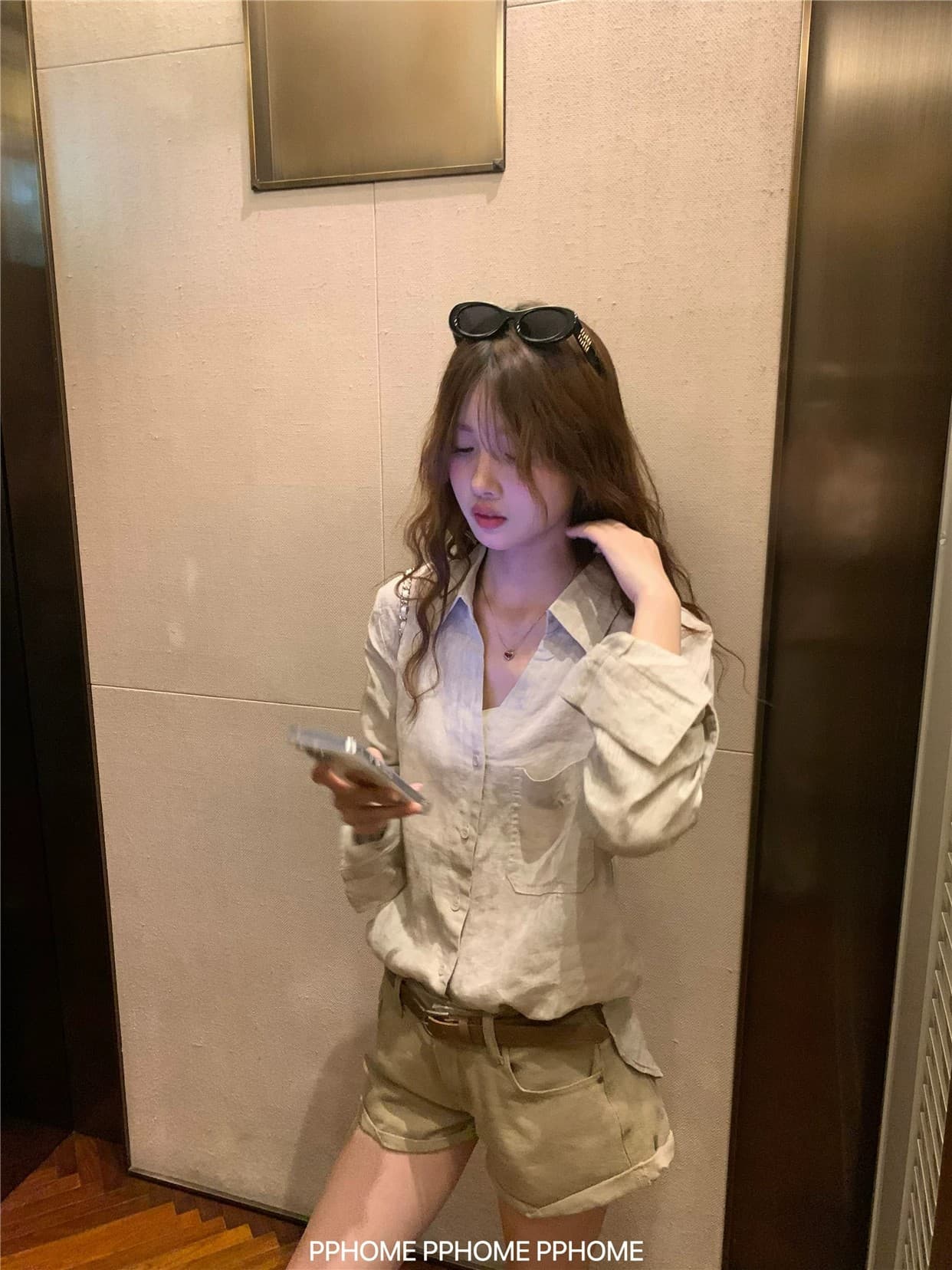 오래된 돈 V넥 느슨함 센스 넓은 에디션 아마 긴팔 셔츠 원본 마 자외선 차단 셔츠 상세 이미지 19