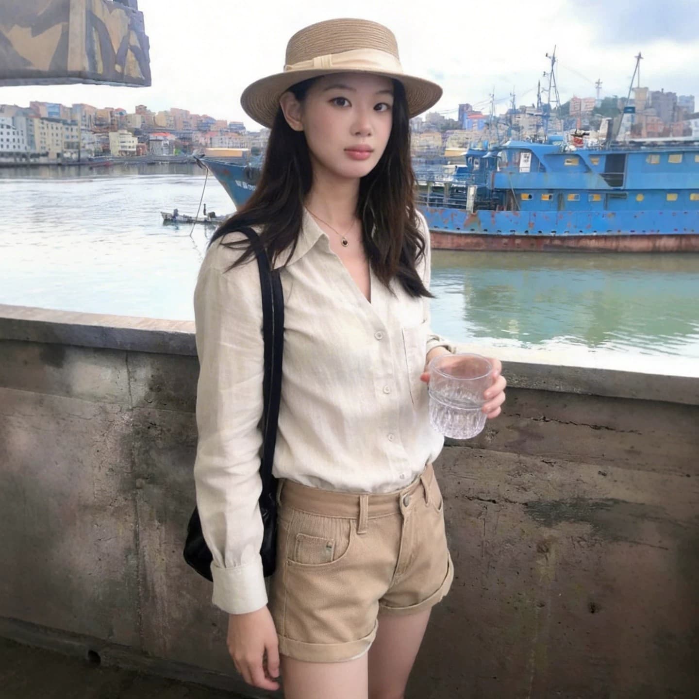 오래된 돈 V넥 느슨함 센스 넓은 에디션 아마 긴팔 셔츠 원본 마 자외선 차단 셔츠 이미지 5