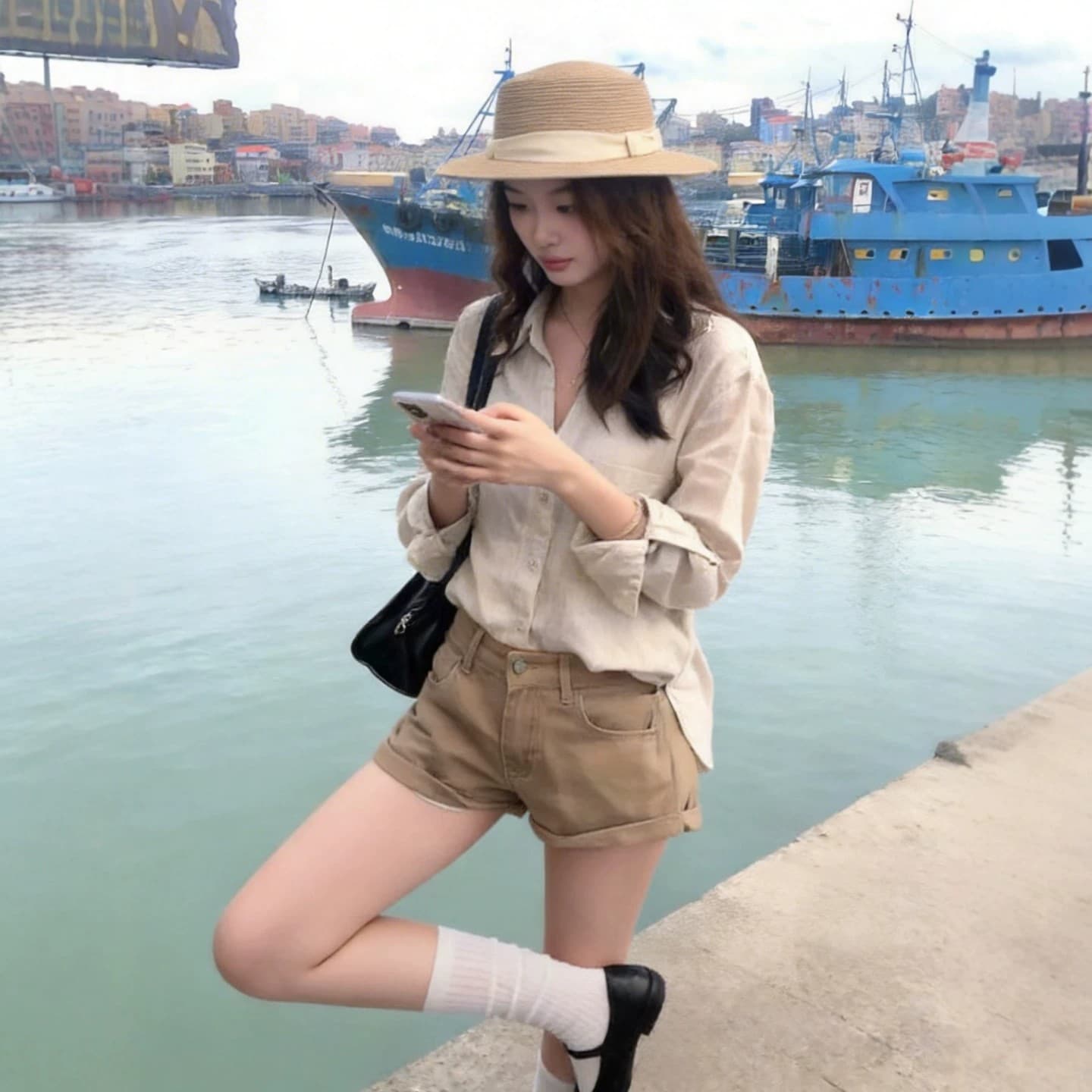 오래된 돈 V넥 느슨함 센스 넓은 에디션 아마 긴팔 셔츠 원본 마 자외선 차단 셔츠 이미지 3