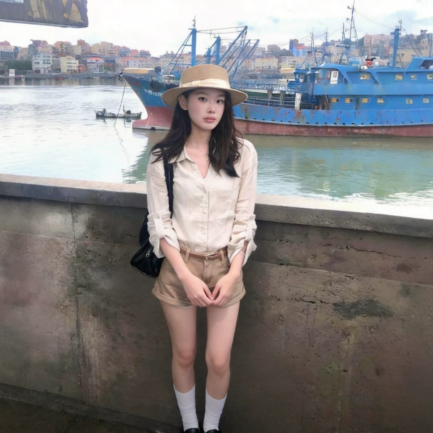 오래된 돈 V넥 느슨함 센스 넓은 에디션 아마 긴팔 셔츠 원본 마 자외선 차단 셔츠 이미지 4