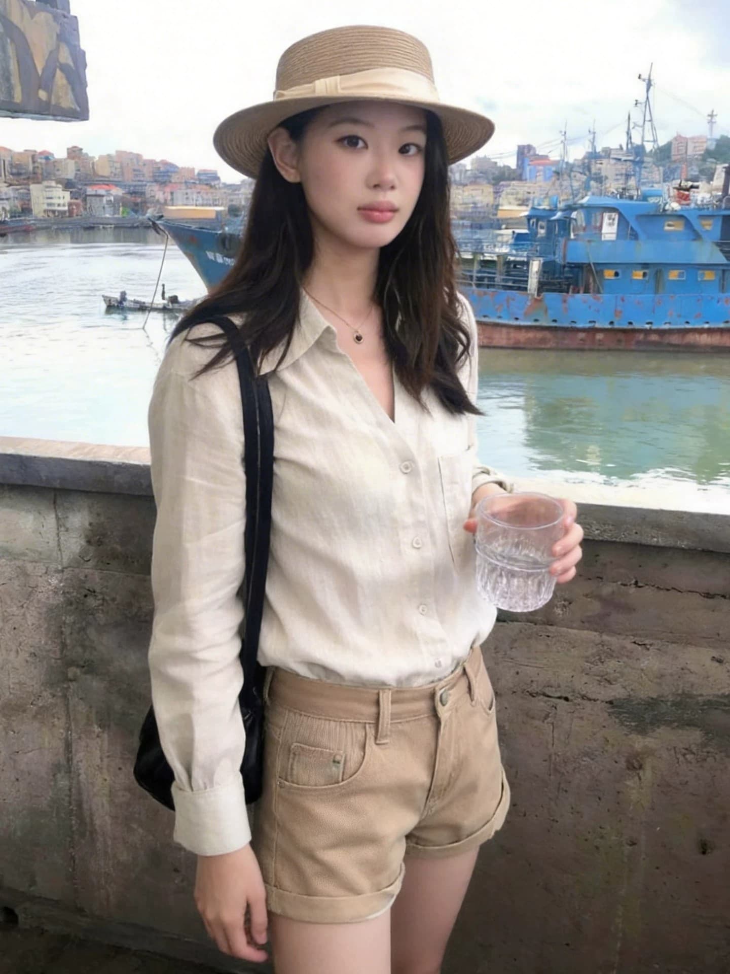 오래된 돈 V넥 느슨함 센스 넓은 에디션 아마 긴팔 셔츠 원본 마 자외선 차단 셔츠 상세 이미지 2