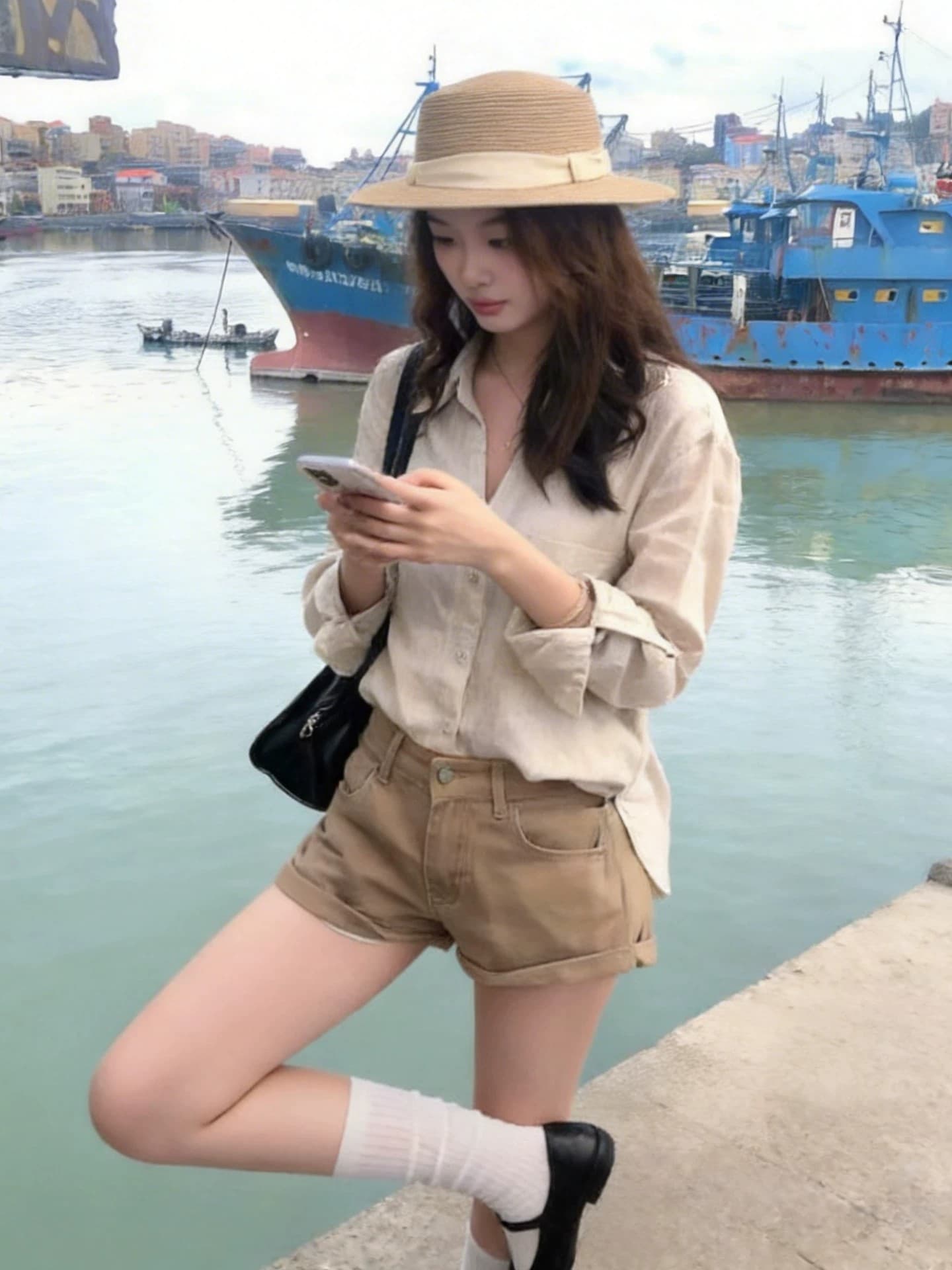 오래된 돈 V넥 느슨함 센스 넓은 에디션 아마 긴팔 셔츠 원본 마 자외선 차단 셔츠 상세 이미지 4