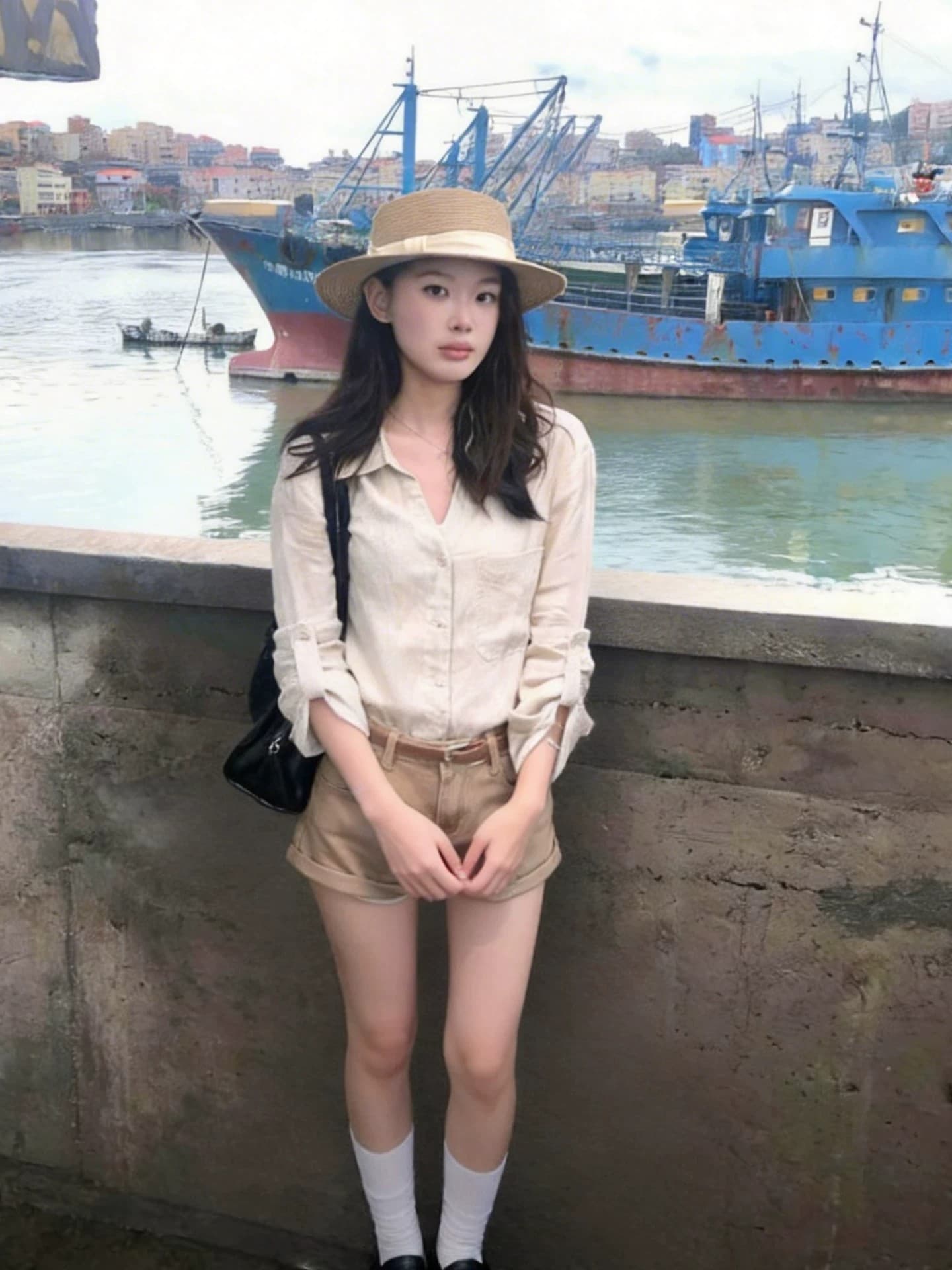 오래된 돈 V넥 느슨함 센스 넓은 에디션 아마 긴팔 셔츠 원본 마 자외선 차단 셔츠 상세 이미지 5