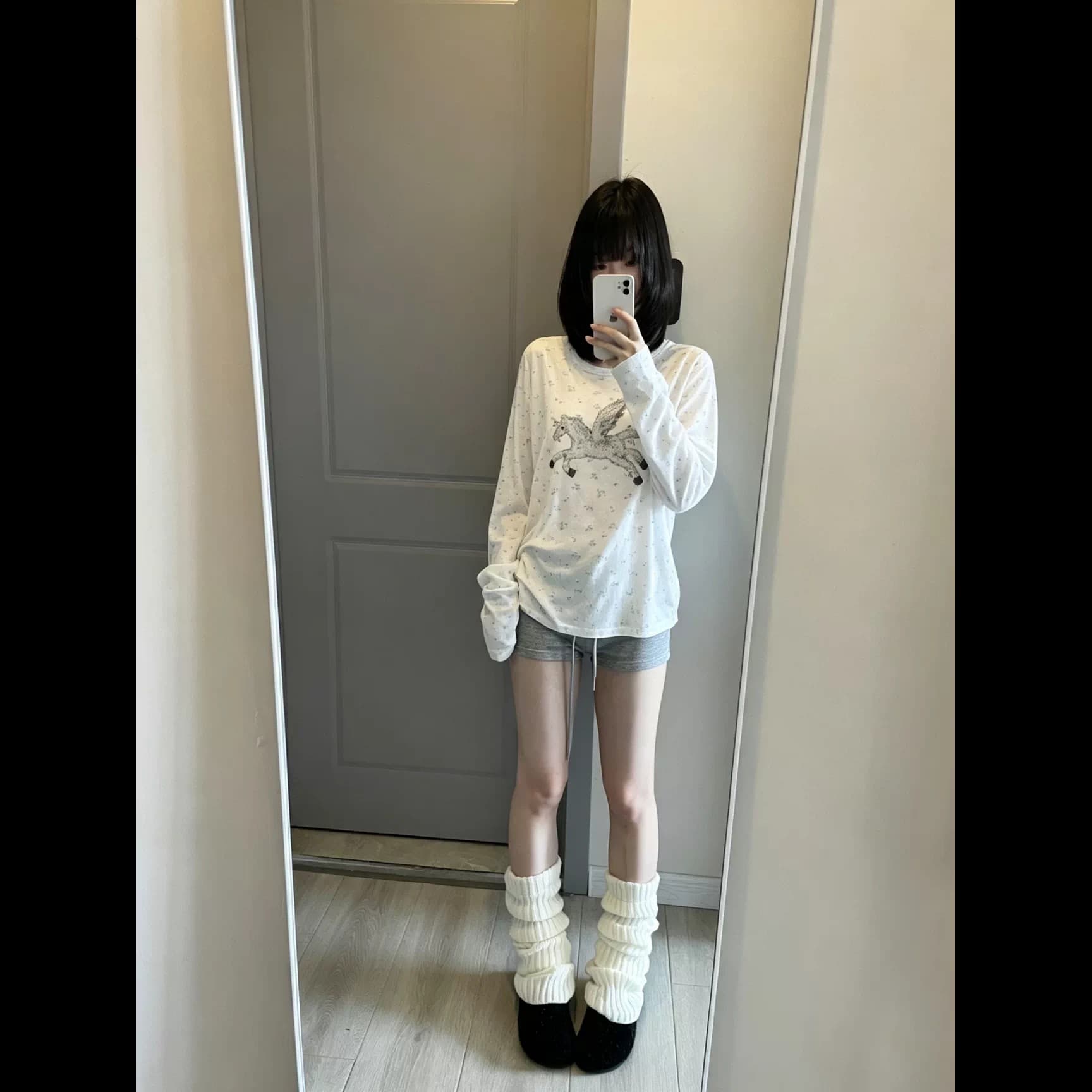 꽃무늬 라운드 넥 긴팔 티셔츠 유니콘 프린트 디자인 센스 작은 대중 한 부서 달콤함 다용도 연령 감소 만나는 맨위 이미지 4