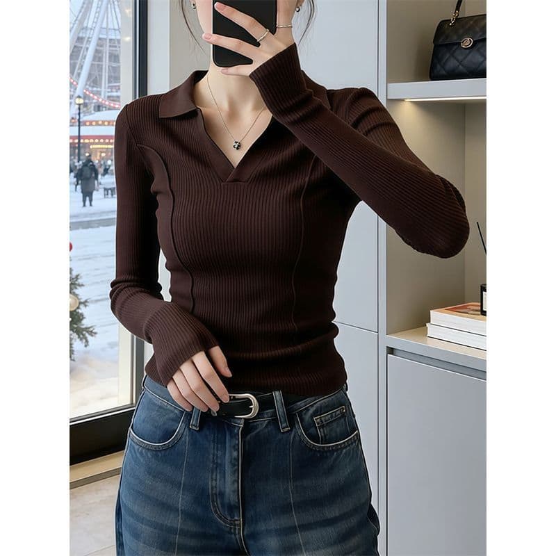 봄 가을 새로운 그레이트 과소 평가 요리 한 바람 맨위 고급 센스 고유 한 Chic 아름다운 슬림해 보이는 POLO 셔츠 긴팔 티셔츠 이미지 5