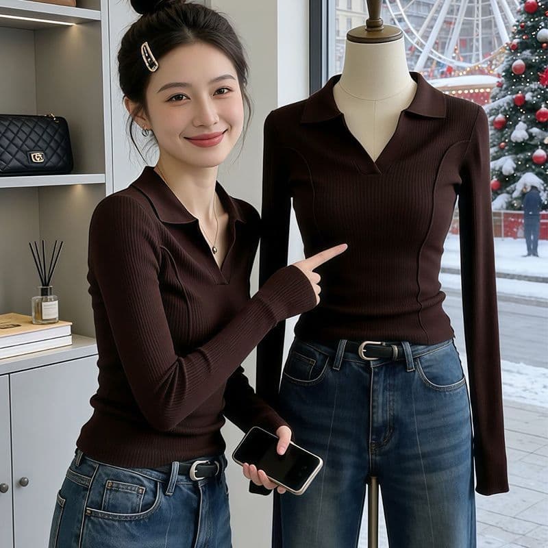 봄 가을 새로운 그레이트 과소 평가 요리 한 바람 맨위 고급 센스 고유 한 Chic 아름다운 슬림해 보이는 POLO 셔츠 긴팔 티셔츠