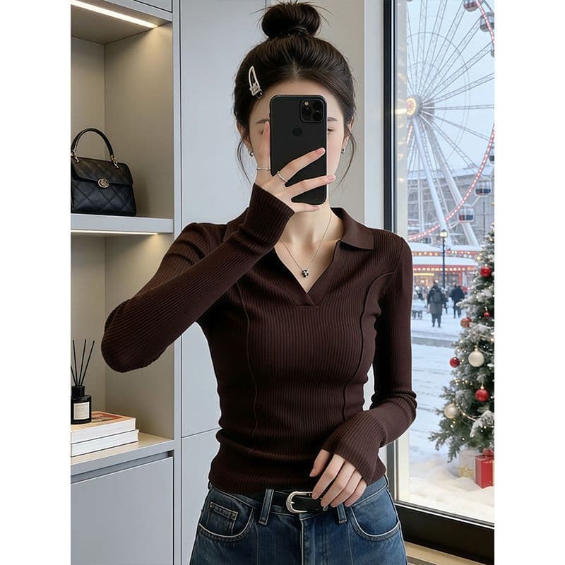 봄 가을 새로운 그레이트 과소 평가 요리 한 바람 맨위 고급 센스 고유 한 Chic 아름다운 슬림해 보이는 POLO 셔츠 긴팔 티셔츠 이미지 2