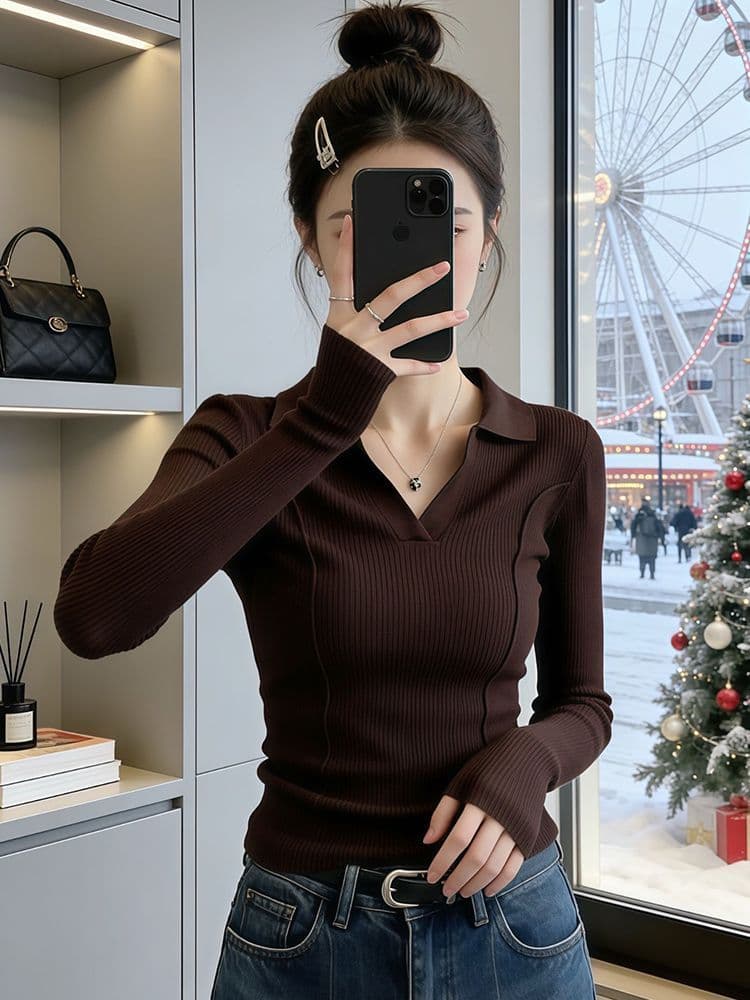 봄 가을 새로운 그레이트 과소 평가 요리 한 바람 맨위 고급 센스 고유 한 Chic 아름다운 슬림해 보이는 POLO 셔츠 긴팔 티셔츠 상세 이미지 2