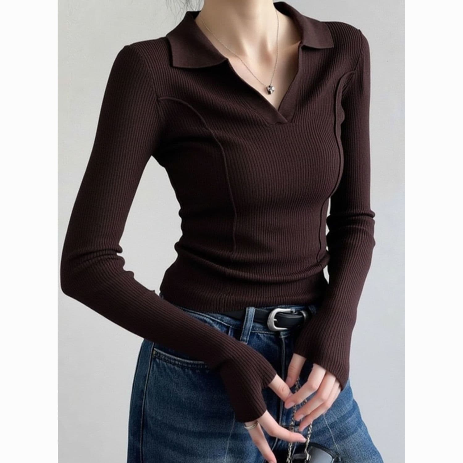 봄 가을 새로운 그레이트 과소 평가 요리 한 바람 맨위 고급 센스 고유 한 Chic 아름다운 슬림해 보이는 POLO 셔츠 긴팔 티셔츠 이미지 2