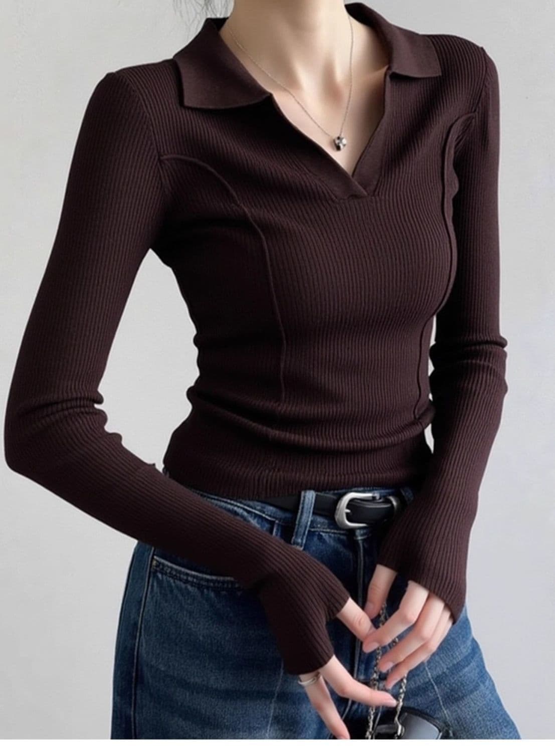 봄 가을 새로운 그레이트 과소 평가 요리 한 바람 맨위 고급 센스 고유 한 Chic 아름다운 슬림해 보이는 POLO 셔츠 긴팔 티셔츠 상세 이미지 2
