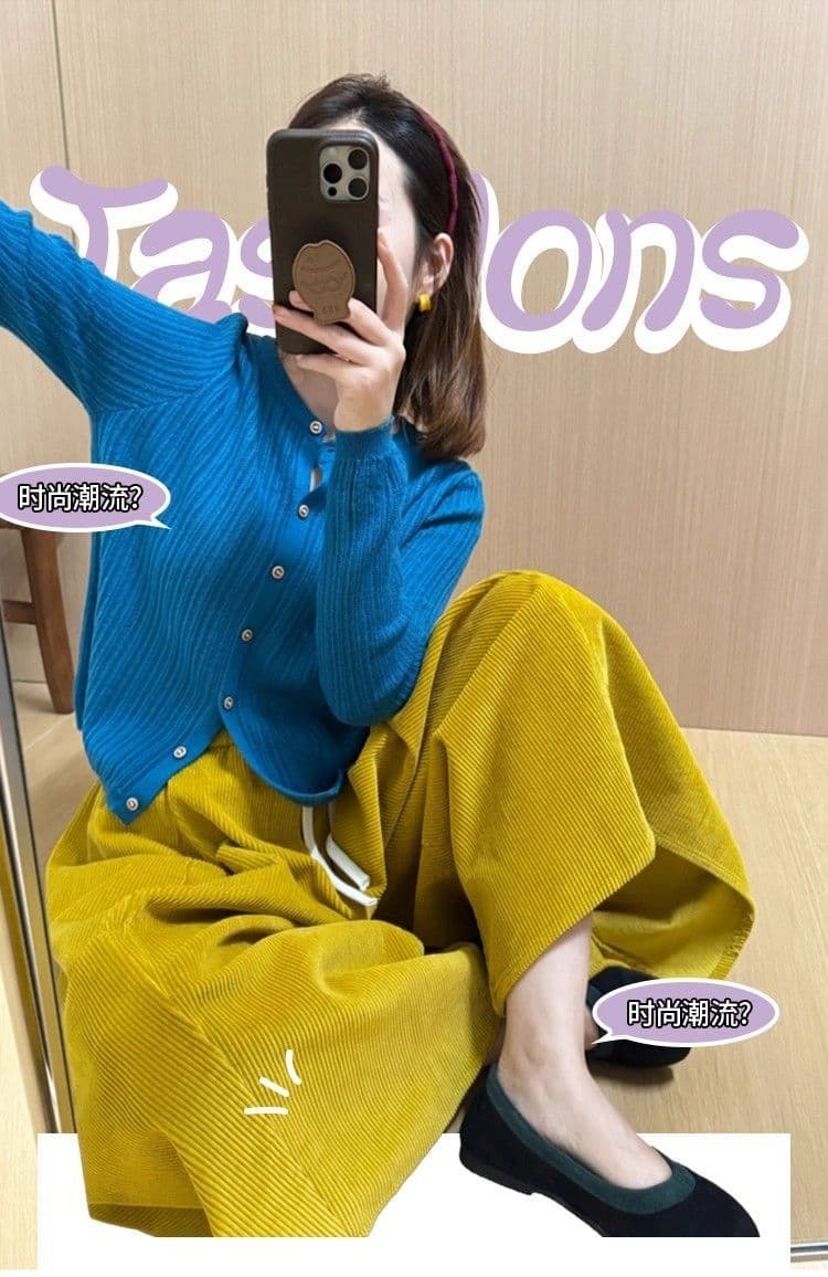 가을 겨울철 새로운 여덟 9 포인트 대 와이드 레그 팬츠 루즈핏 슬림해 보이는 다용도 표지 고기 출퇴근 품격 허리밴드 바지 한 상세 이미지 5