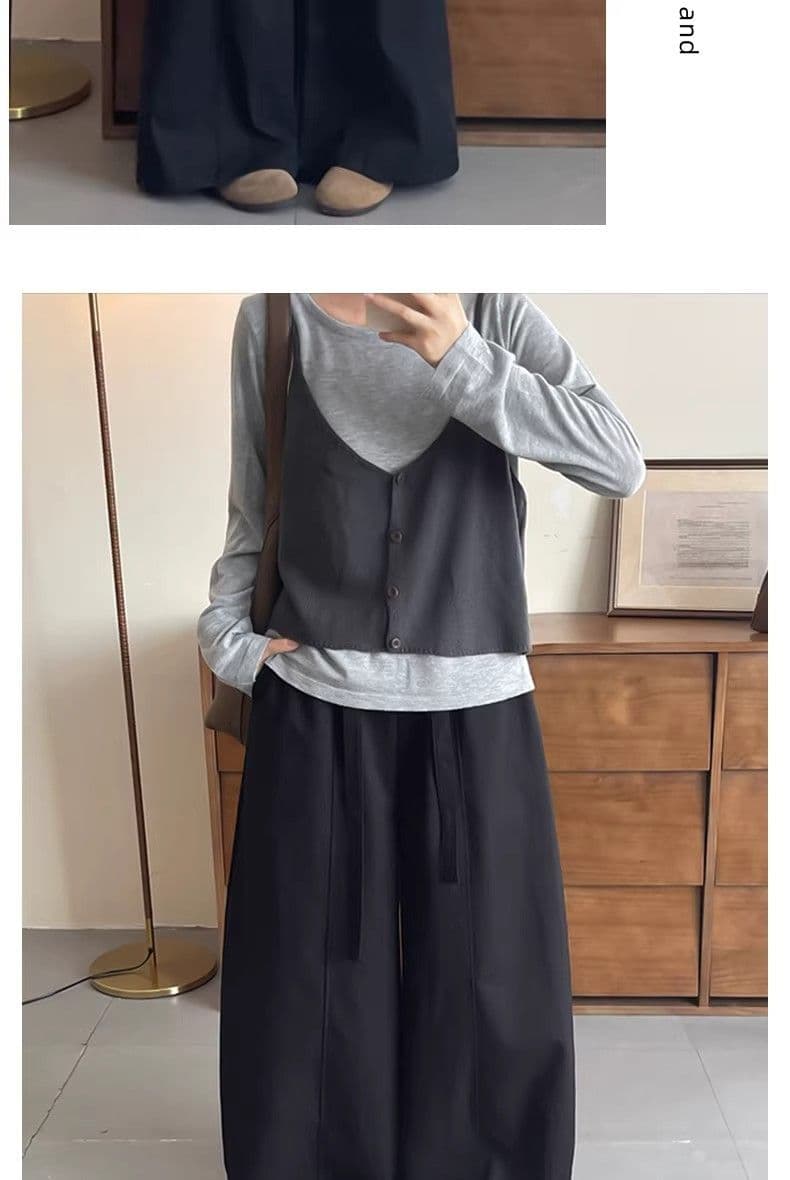 모통이 칼 와이드 레깅스 바지 가을 새로운 통통한 여동생 빅 사이즈 배 모양 몸 하이웨이스트 루즈핏 캐주얼 바지 상세 이미지 16