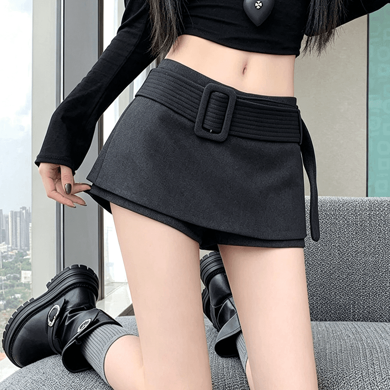 실사 가을 겨울 새로운 핫걸 순수한 욕망 초단 부츠 팬츠 와이드 벨트 미니 스커트 노출 방지 타이트 스커트 이미지 4