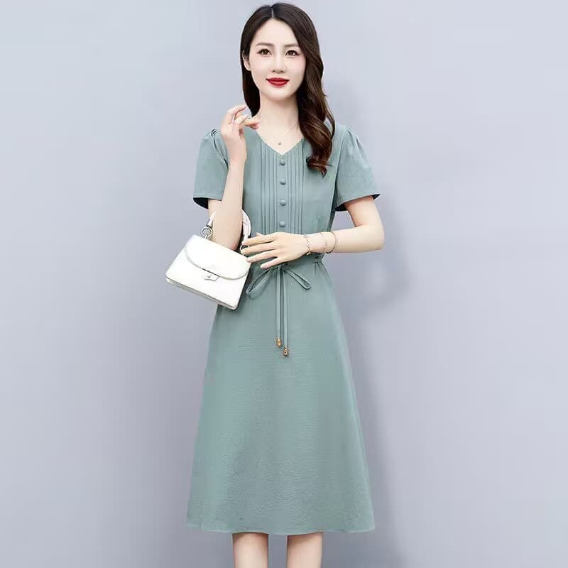 여성 드레스 여름 드레스 2026 여름 새로운 작은 키 품격 슬림해 보이는 표지 배 고귀한 패션 면 린넨 치마 이미지 4