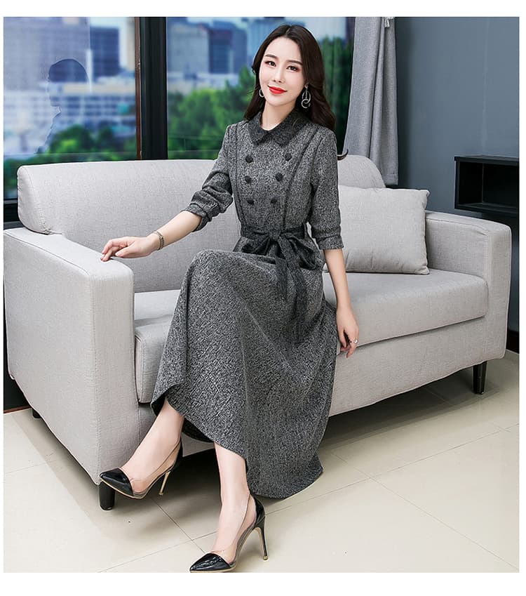 봄 가을 긴팔 셔츠 여성 드레스 2026 새로운 품격 허리 수축 슬림해 보이는 출퇴근 여신 팬 Chic 길다 치마 상세 이미지 6