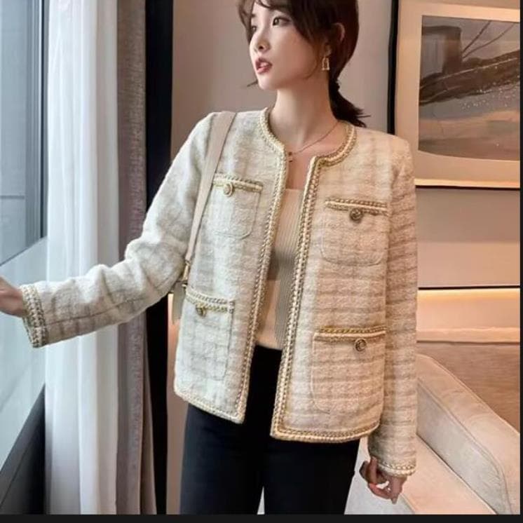 모직 짧은 외투 여성 로드 중 봄 가을 겨울 2026 년 새로운 작은 샤넬 스타일 캐주얼 외국 가스 폭발 패션 맨위 이미지 2