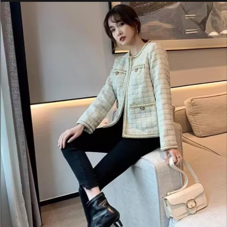 모직 짧은 외투 여성 로드 중 봄 가을 겨울 2026 년 새로운 작은 샤넬 스타일 캐주얼 외국 가스 폭발 패션 맨위 이미지 3