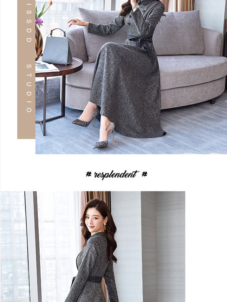 고급 센스 봄 가을 긴팔 셔츠 여성 드레스 2026 새로운 허리 수축 슬림해 보이는 품격 폴로 칼라 무릎 아래 길다 치마 상세 이미지 10