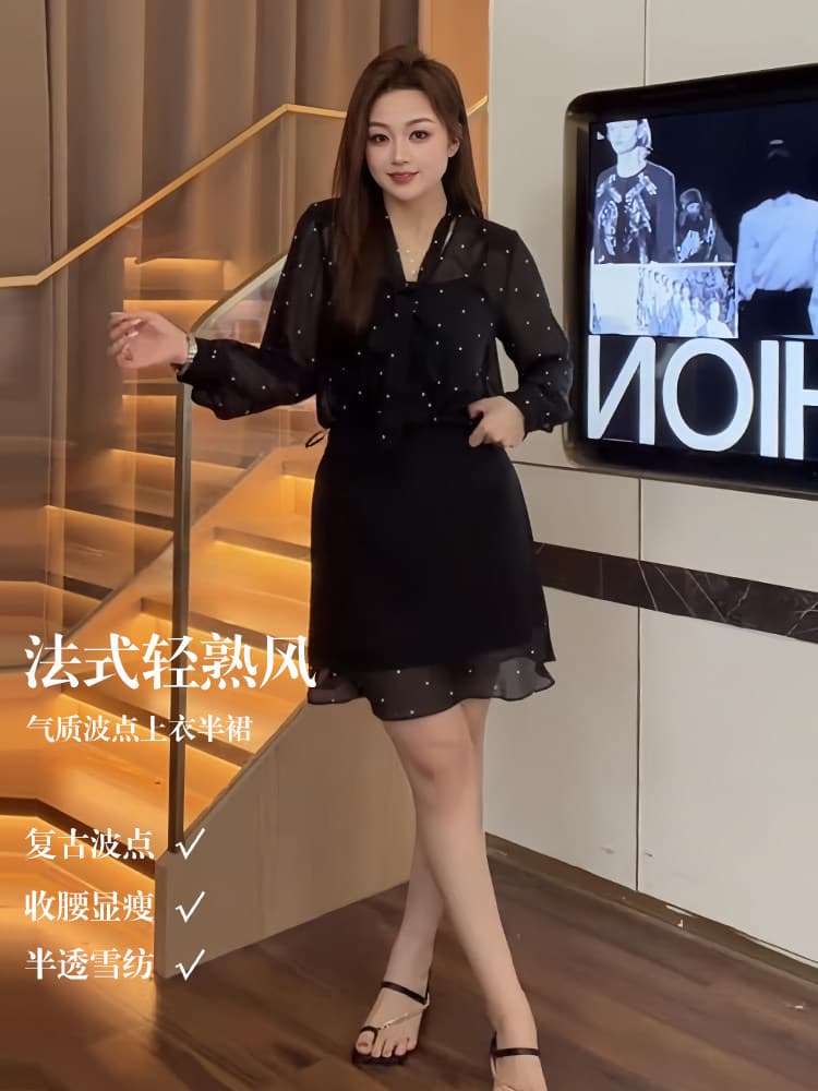 프랑스식 디자인 센스 도트 무늬 맨위 여성 여름 새로운 긴팔 V넥 셔츠 레이스업 작은 대중 품격 자외선 차단 셔츠 이미지 2