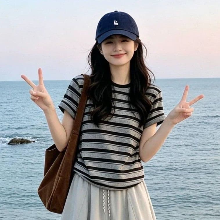 2026 새로운 스트라이프 티셔츠 반신 여성 드레스 여름 작은 키 그레이트 통해보기 가져 가라. 에이즈 환자 세트 롱 스커트 이미지 4