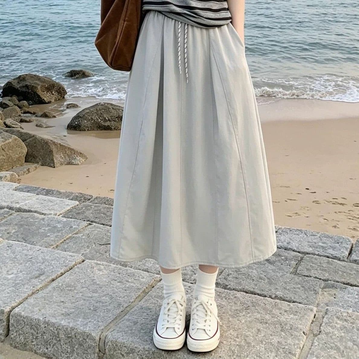 2026 새로운 스트라이프 티셔츠 반신 여성 드레스 여름 작은 키 그레이트 통해보기 가져 가라. 에이즈 환자 세트 롱 스커트 상세 이미지 14