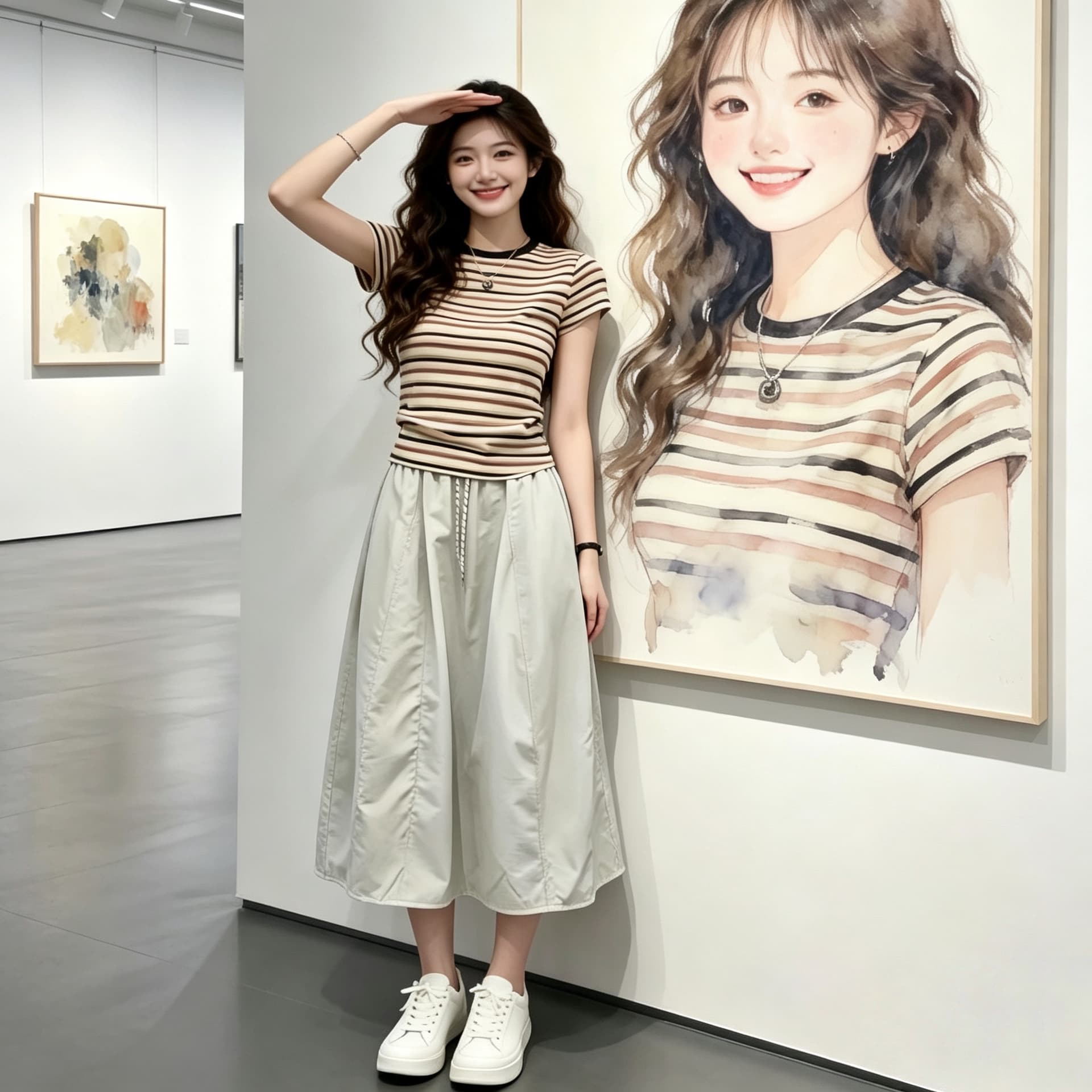 여름 연령 감소 아름다운 착용 가져 가라. 전체 집합 자이언트 잘 생긴 고유 한 아름다운 스트라이프 반팔 맨위 치마 투피스 세트 트렌디 상세 이미지 6