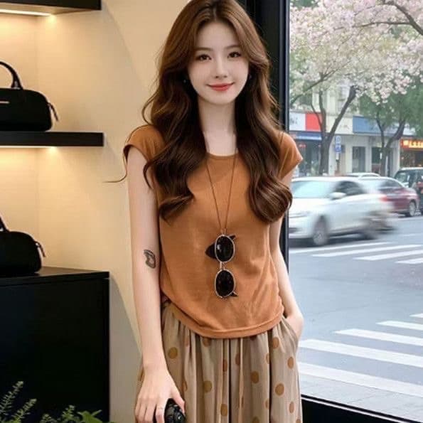 한 부서 그레이트 통해보기 가져 가라. 전체 집합 2026 새로운 주황색 티셔츠 맨위 여성 여름 캐주얼 바지 투피스 세트 이미지 3