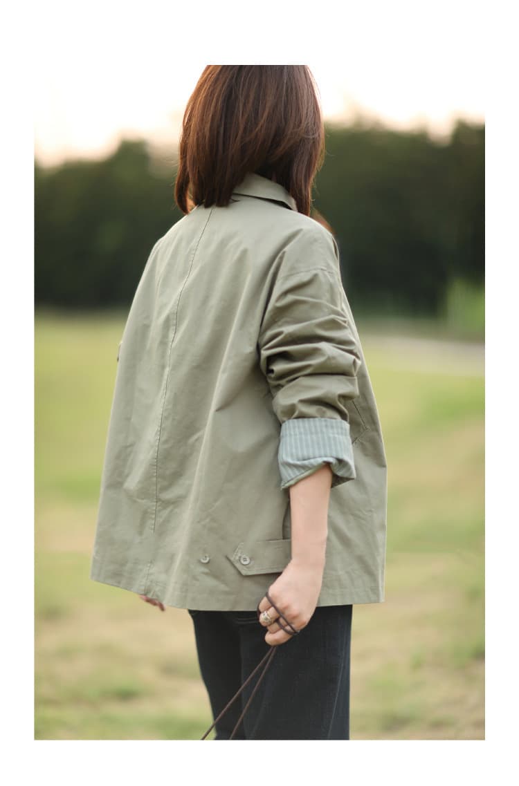 2026 봄 가을 한국 스타일 다용도 미니멀리즘 대기 캐주얼 패션 루즈핏 빅 사이즈 슬림해 보이는 폴로 칼라 바람막이 여성 코트 상세 이미지 9