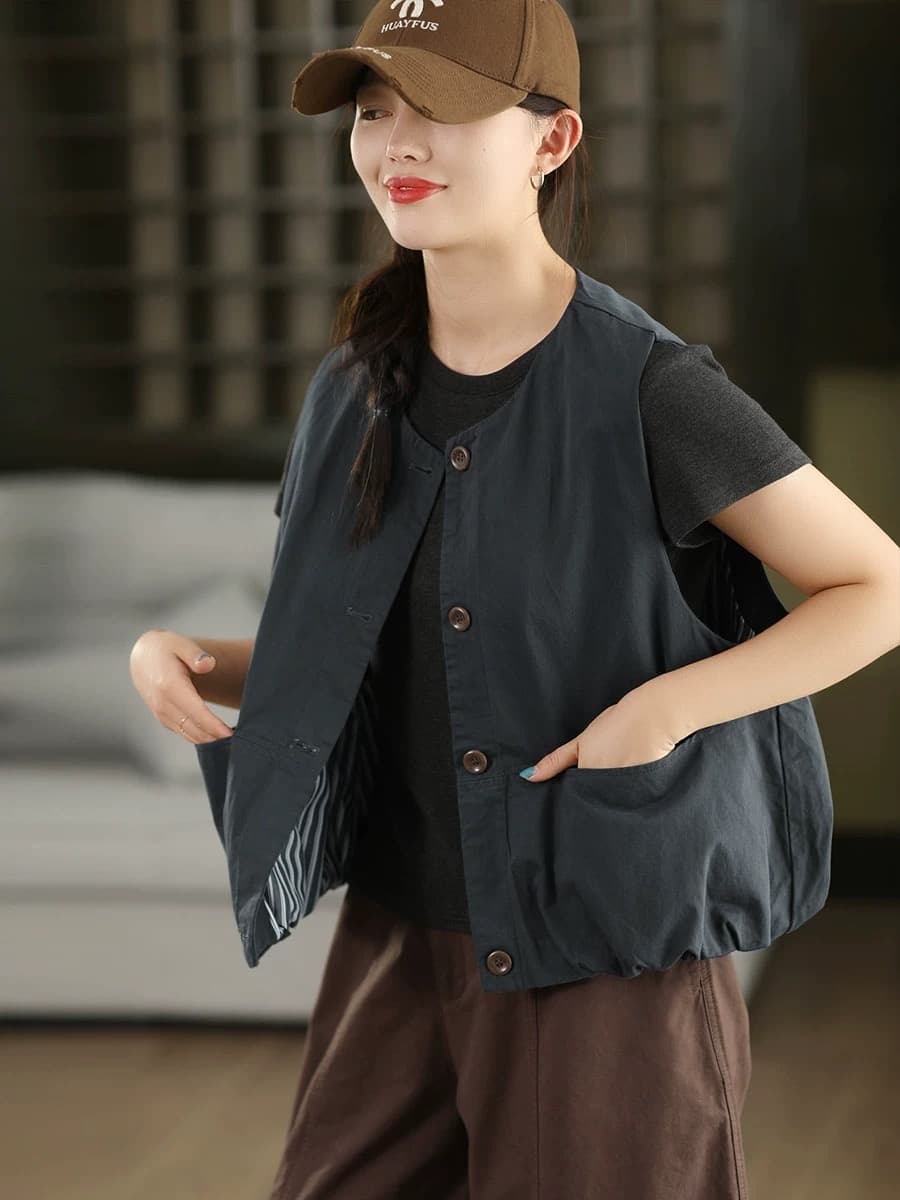 2026 이른 가을 면 100% 베스트 재킷 네리 체크무늬 민소매 조끼 오픈 가디건 루즈핏 외부 잡아라. 의류 여성 상세 이미지 8