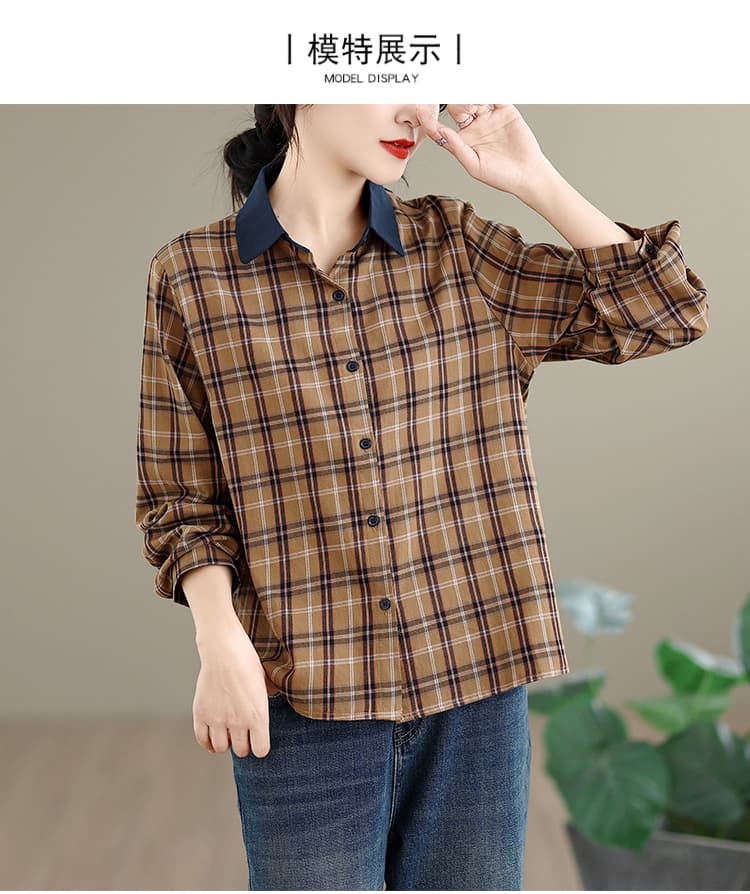 실사 2026 셔츠 봄 가을 새로운 체크무늬 여성 맨위 출퇴근 루즈핏 레트로 캐주얼 품격 면 소재 오픈 가디건 상세 이미지 10