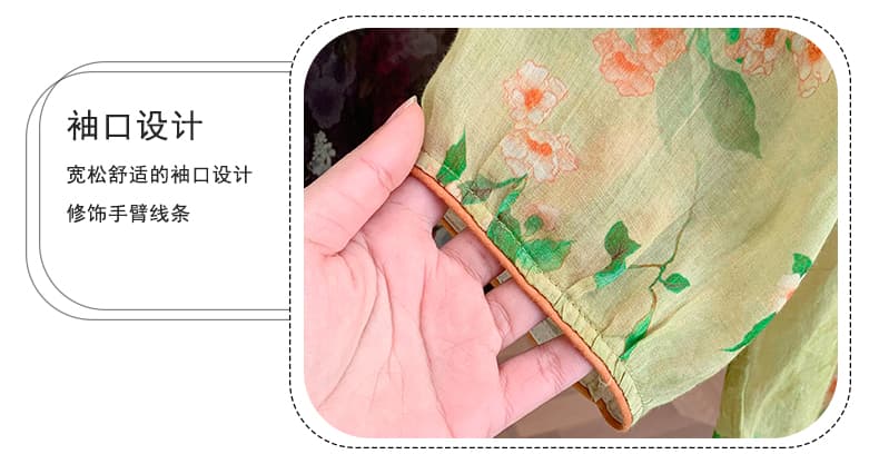 실사 문예 레트로 라운드 넥 자수 비스듬한 襟 단추 면 린넨 셔츠 여성 레저 루즈핏 풀오버 5 점 소매 맨위 상세 이미지 6