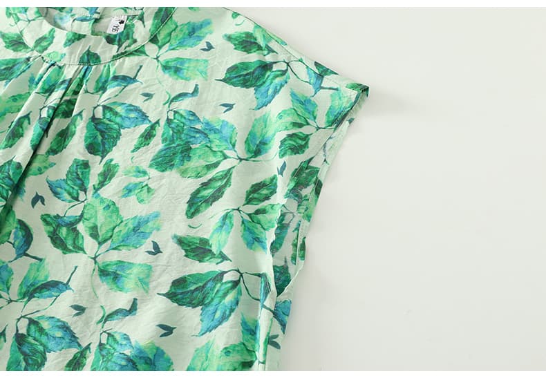 실사 2026 여름 드레스 레트로 빅 사이즈 표지 고기 민소매 프린트 맨위 여성 고급 면 린넨 와이드 레그 팬츠 세트 상세 이미지 23