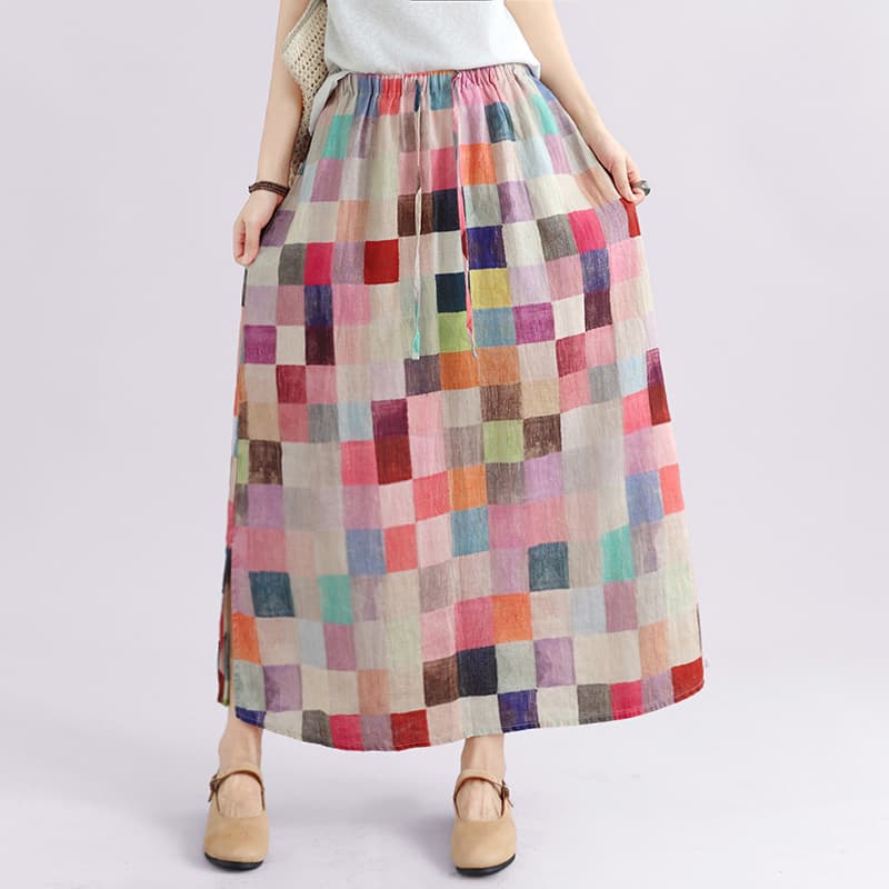 실사 2026 이른 가을 새로운 레트로 캐주얼 다용도 모래 워시 아마 높음 세트 디지털 프린트 반신 스커트 이미지 5