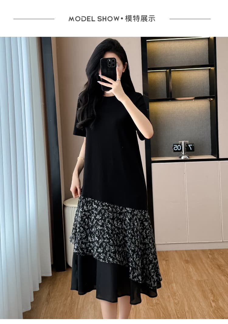 한 부서 고급 센스 꽃무늬 패치워크 드레스 2026 여름 외국 가스 연령 감소 루즈핏 슬림해 보이는 라운드 넥 다용도 티셔츠 치마 상세 이미지 11