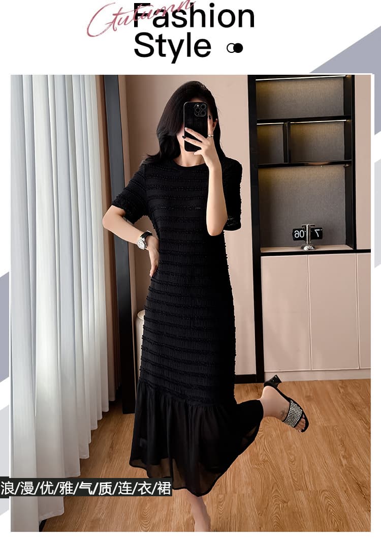 고급 빛 럭셔리 질감 센스 여성 드레스 2026 여름 빅 사이즈 프랑스식 우아함 품격 라운드 넥 슈퍼 슬림해 보이는 작은 검은 드레스 상세 이미지 3