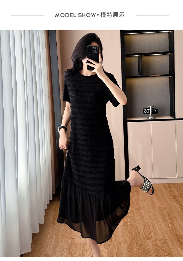 고급 빛 럭셔리 질감 센스 여성 드레스 2026 여름 빅 사이즈 프랑스식 우아함 품격 라운드 넥 슈퍼 슬림해 보이는 작은 검은 드레스 상세 이미지 11