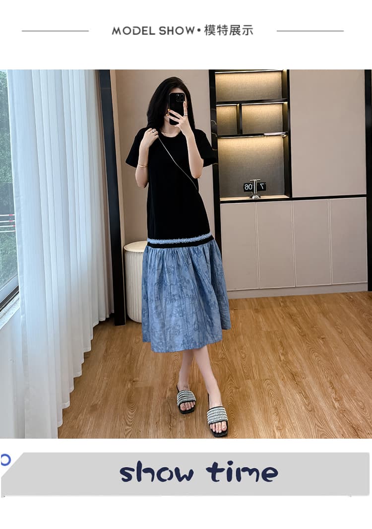 한 부서 디자인 센스 패치워크 여성 드레스 여름 빅 사이즈 프랑스식 품격 고급 절묘한 슬림해 보이는 슈퍼 잘 생긴 치마 상세 이미지 10