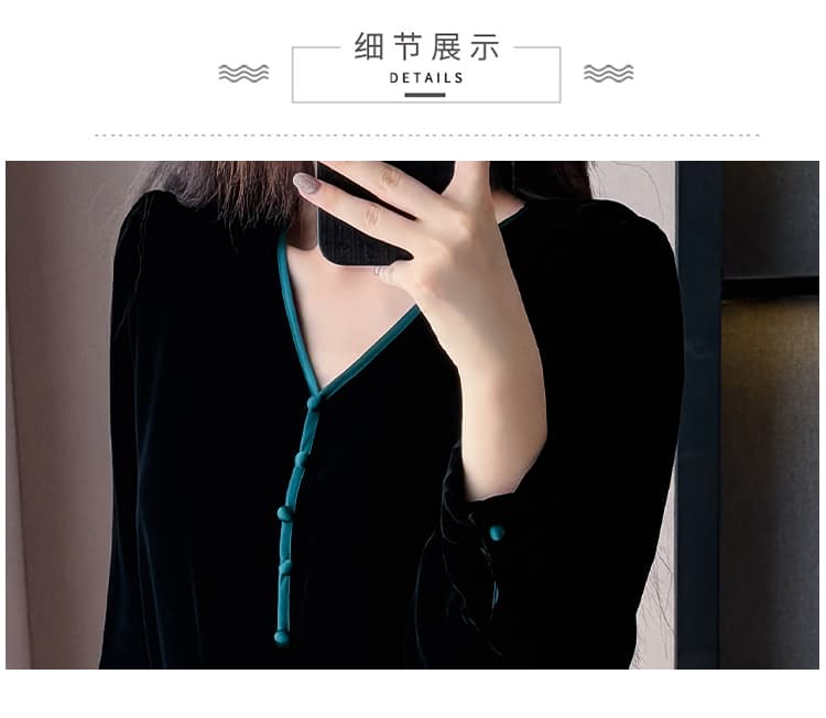 넓은 아내 고귀한 우아함 벨벳 여성 드레스 2026 가을 빛 럭셔리 슬림해 보이는 패치워크 색상 그는 벤 바람 롱 스커트 다용도 상세 이미지 20