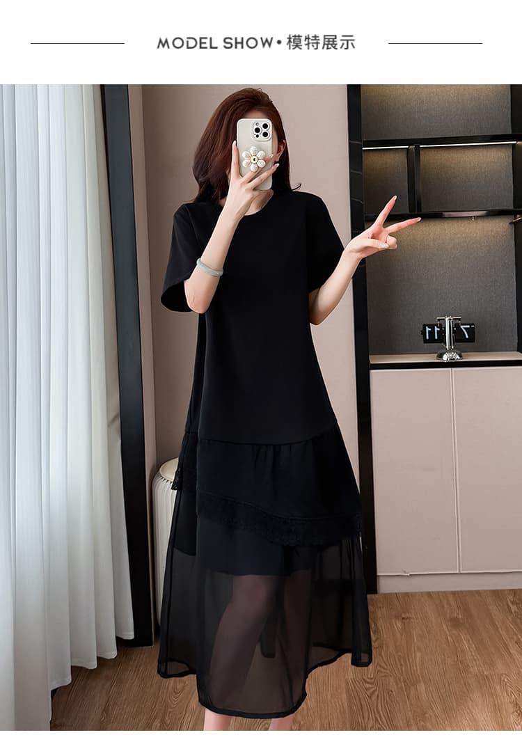 프랑스식 고급 센스 레이스 조각 드레스 2026 여름 빅 사이즈 빛 럭셔리 품격 연령 감소 슬림해 보이는 검정색 롱 스커트 상세 이미지 9