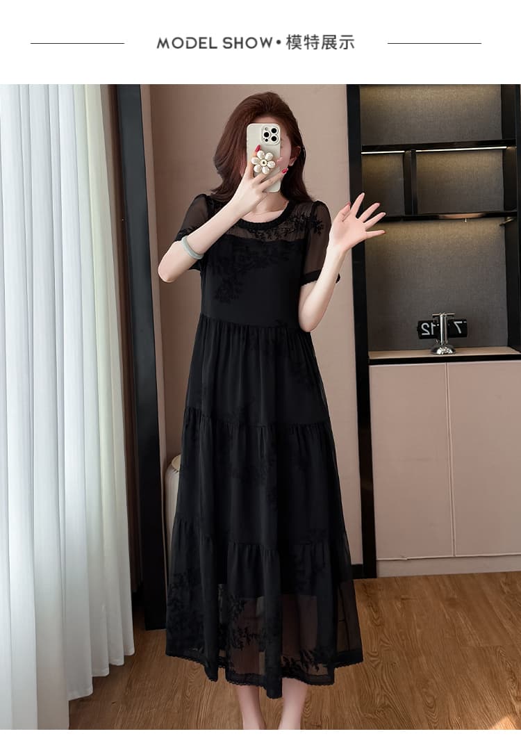 빛 럭셔리 고급 센스 프랑스식 우아함 망사 패치워크 드레스 2026 여름 새로운 슬림해 보이는 다용도 품격 롱 스커트 상세 이미지 10