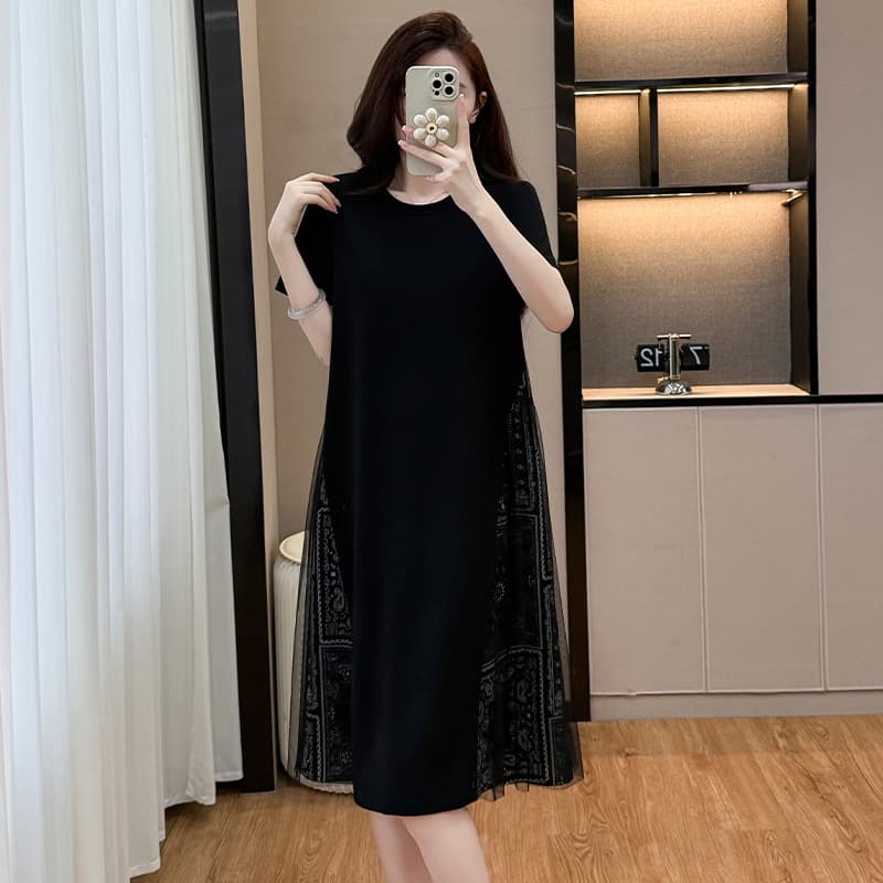 한 부서 고급 센스 꽃무늬 패치워크 드레스 2026 여름 외국 가스 연령 감소 루즈핏 슬림해 보이는 라운드 넥 다용도 티셔츠 치마 이미지 5
